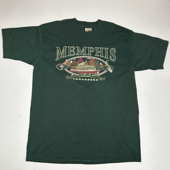 Vtg Fruit Of The Loom Best Memphis Tennessee Steam Boat Music T-Shirt Green Sz L - Picture 1 of 4